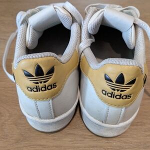 Adidas Superstar Kids White Sneakers with Yellow Heel Tab